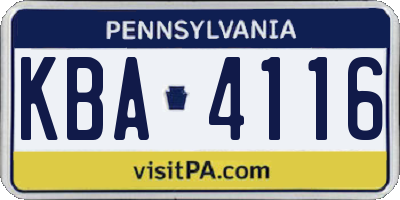 PA license plate KBA4116