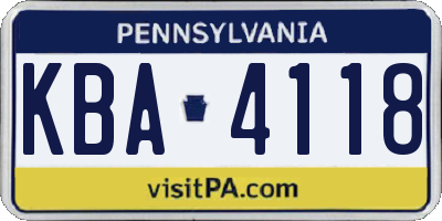 PA license plate KBA4118