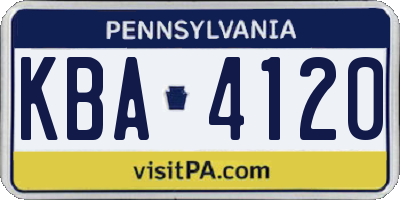 PA license plate KBA4120