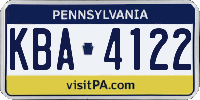 PA license plate KBA4122