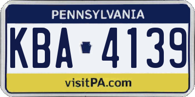 PA license plate KBA4139
