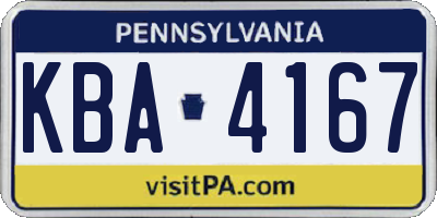 PA license plate KBA4167