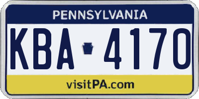PA license plate KBA4170