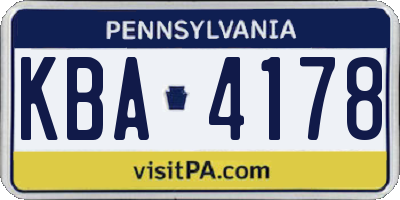 PA license plate KBA4178