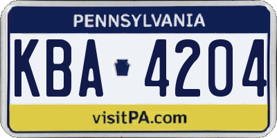 PA license plate KBA4204
