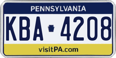 PA license plate KBA4208