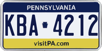 PA license plate KBA4212
