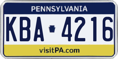 PA license plate KBA4216