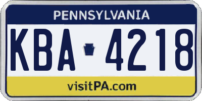 PA license plate KBA4218