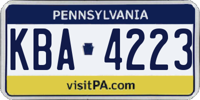 PA license plate KBA4223