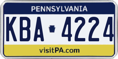 PA license plate KBA4224