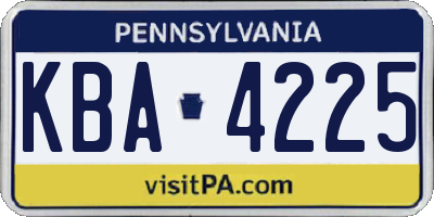 PA license plate KBA4225