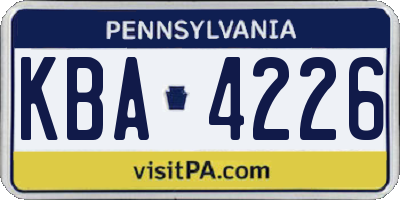 PA license plate KBA4226
