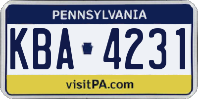 PA license plate KBA4231