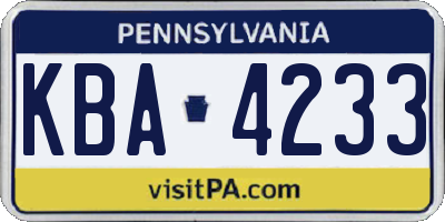 PA license plate KBA4233