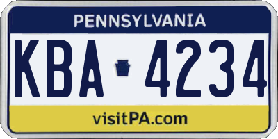 PA license plate KBA4234