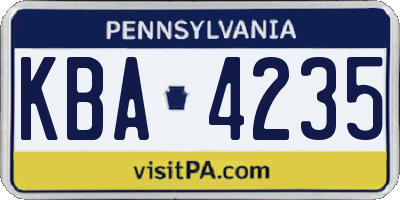 PA license plate KBA4235