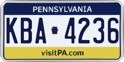 PA license plate KBA4236
