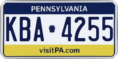 PA license plate KBA4255