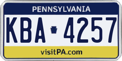 PA license plate KBA4257