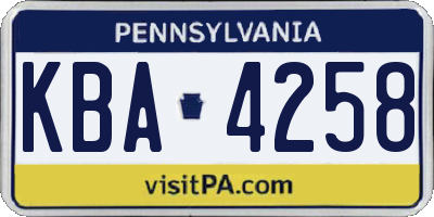 PA license plate KBA4258