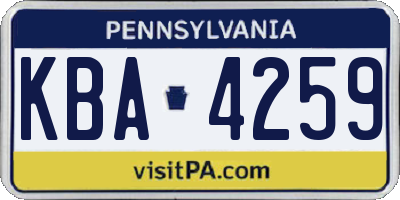 PA license plate KBA4259