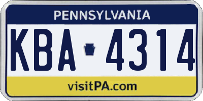 PA license plate KBA4314