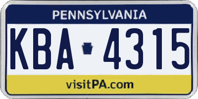 PA license plate KBA4315