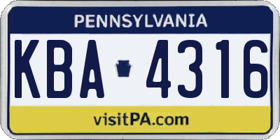 PA license plate KBA4316