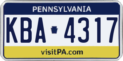PA license plate KBA4317