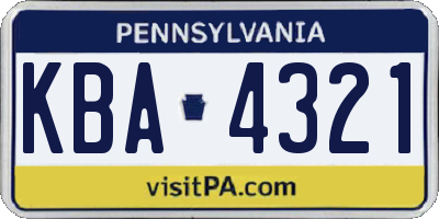 PA license plate KBA4321