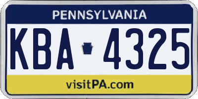 PA license plate KBA4325