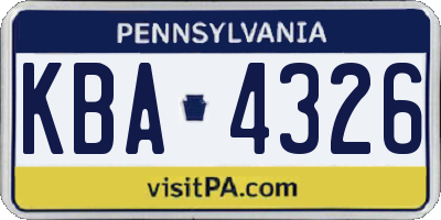 PA license plate KBA4326