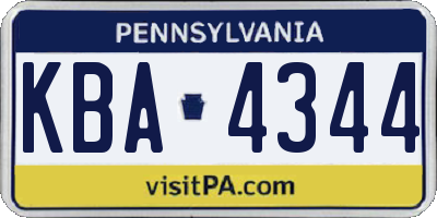 PA license plate KBA4344