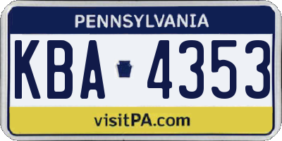 PA license plate KBA4353