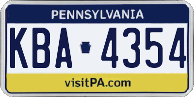 PA license plate KBA4354