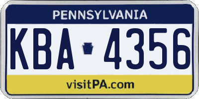 PA license plate KBA4356
