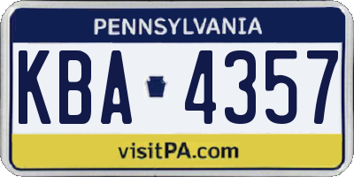 PA license plate KBA4357