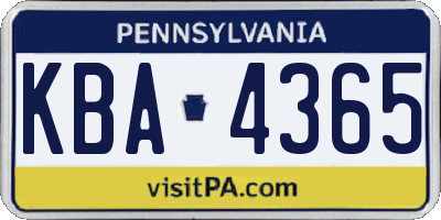 PA license plate KBA4365