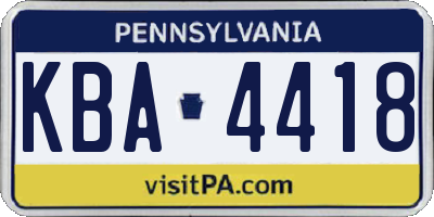 PA license plate KBA4418