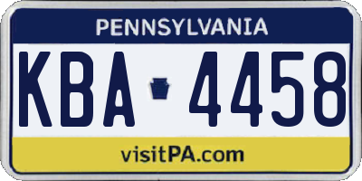 PA license plate KBA4458