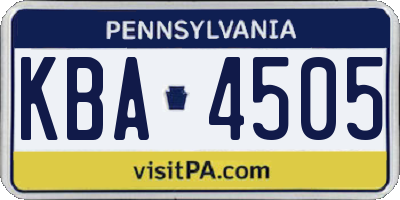 PA license plate KBA4505
