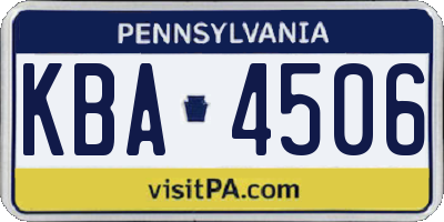 PA license plate KBA4506