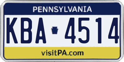 PA license plate KBA4514