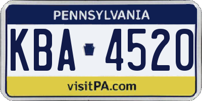PA license plate KBA4520
