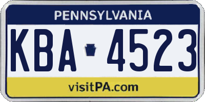 PA license plate KBA4523