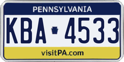 PA license plate KBA4533