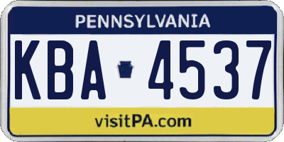 PA license plate KBA4537