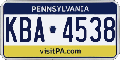 PA license plate KBA4538