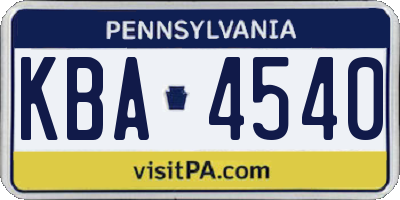 PA license plate KBA4540